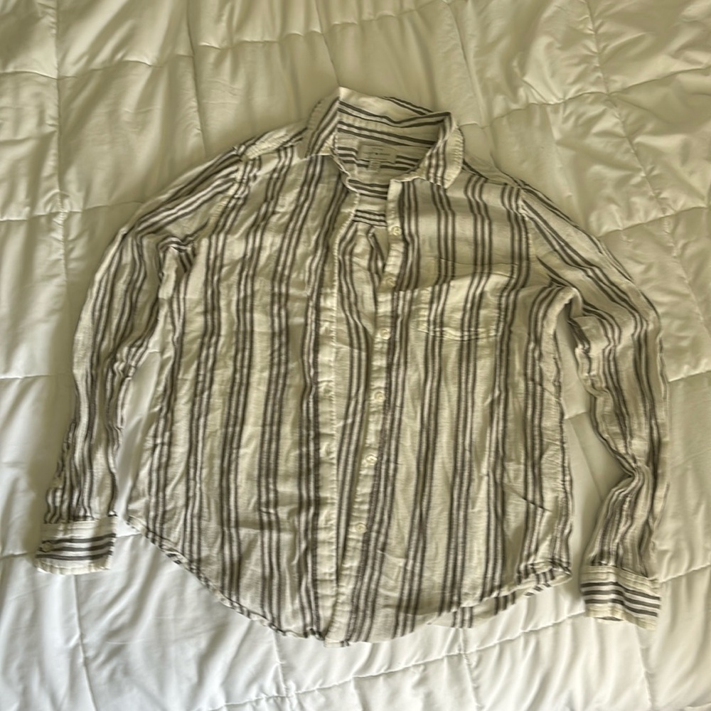 Lucky brand button down shirt. Small. Lightweight. White with gray stripes.